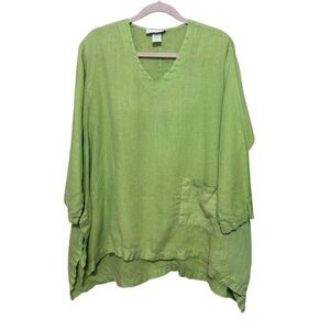 La Fixsun 100% Linen Tunic Top Womens Small Oversized Green Lagenlook Artsy